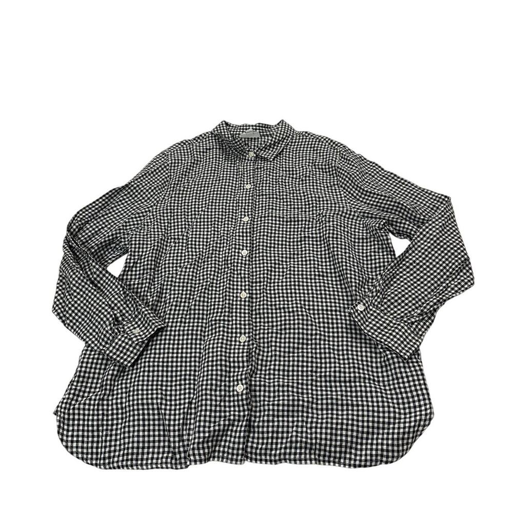 J.Jill Womens Large Linen Gingham Plaid Long Sleeve Button Down Shirt Lagenlook
